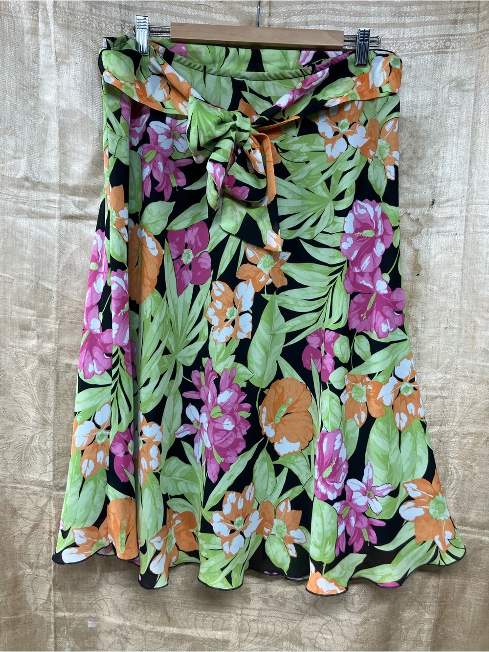 D.F.A. New York Skirt in Black with Green, Pink & Orange Tropical Print